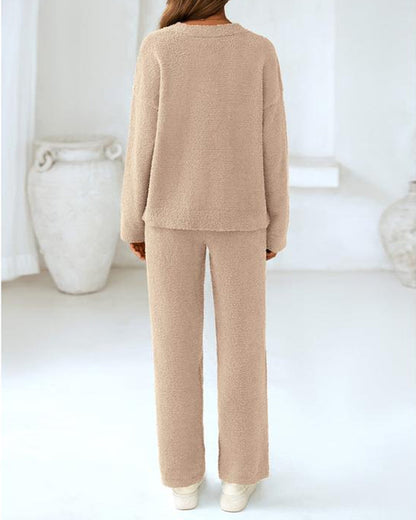 Soft Fuzzy V Neck Loungewear Set camel g