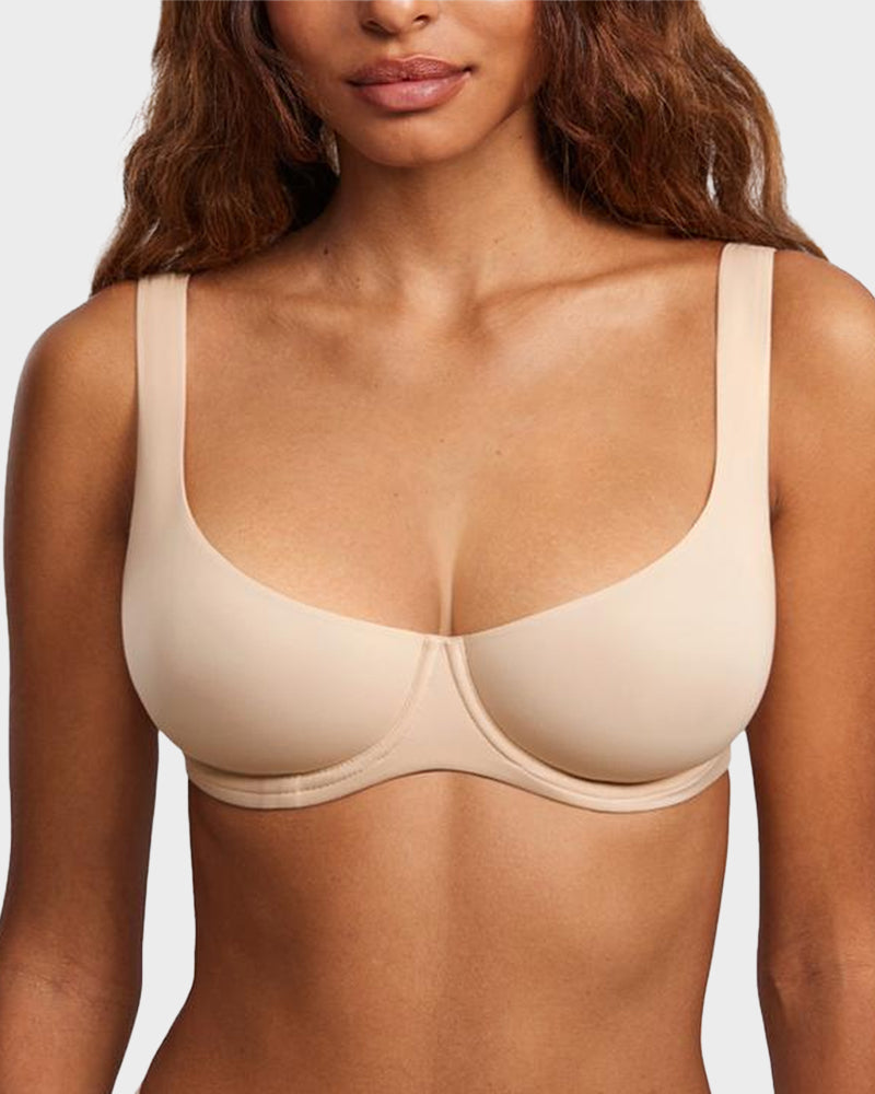 Underwire Support Seamless Unlined Balconette Bra nude