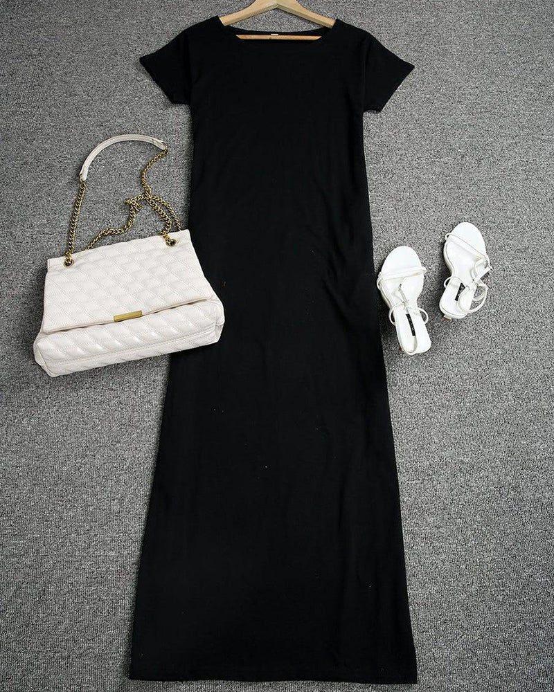 Women s Solid Color Batwing Sleeve nightdress black a