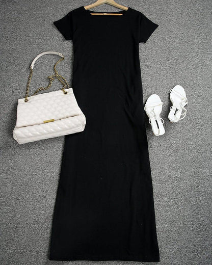 Women s Solid Color Batwing Sleeve nightdress black a
