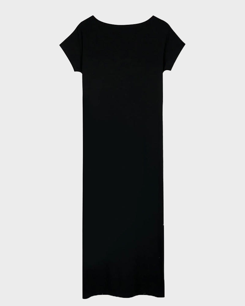 Women s Solid Color Batwing Sleeve nightdress black c