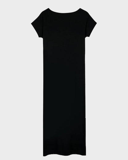 Women s Solid Color Batwing Sleeve nightdress black c