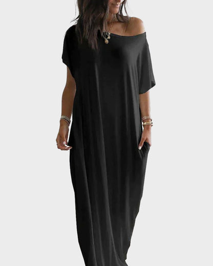 Women s Solid Color Batwing Sleeve nightdress black