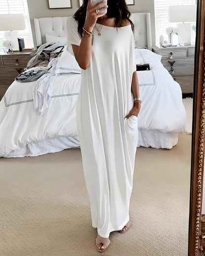 Women s Solid Color Batwing Sleeve nightdress white c