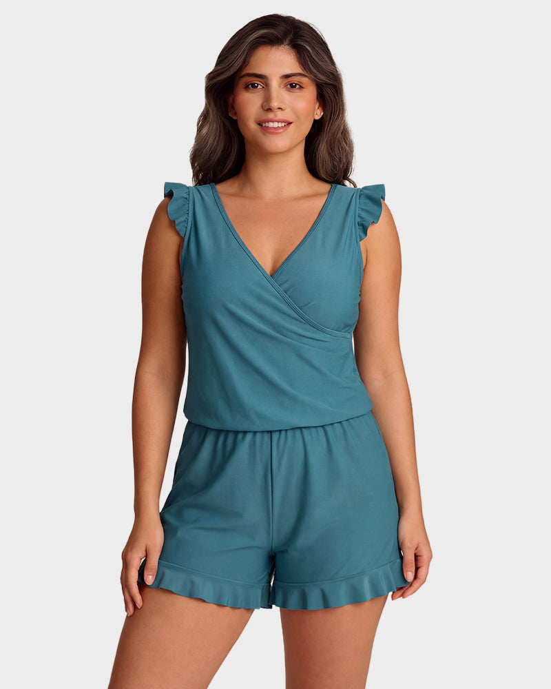 Built-in Bra Swim Romper - Blue