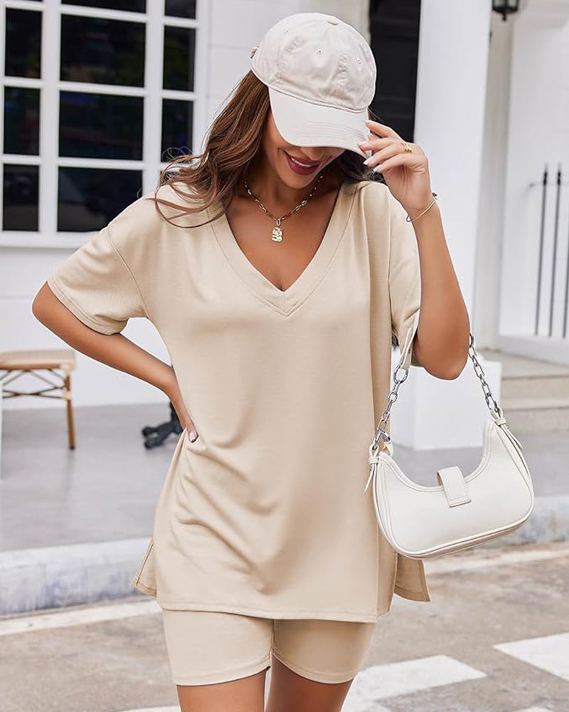 Casual Vibe Comfy Oversized 2-Piece Lounge Set - Beige