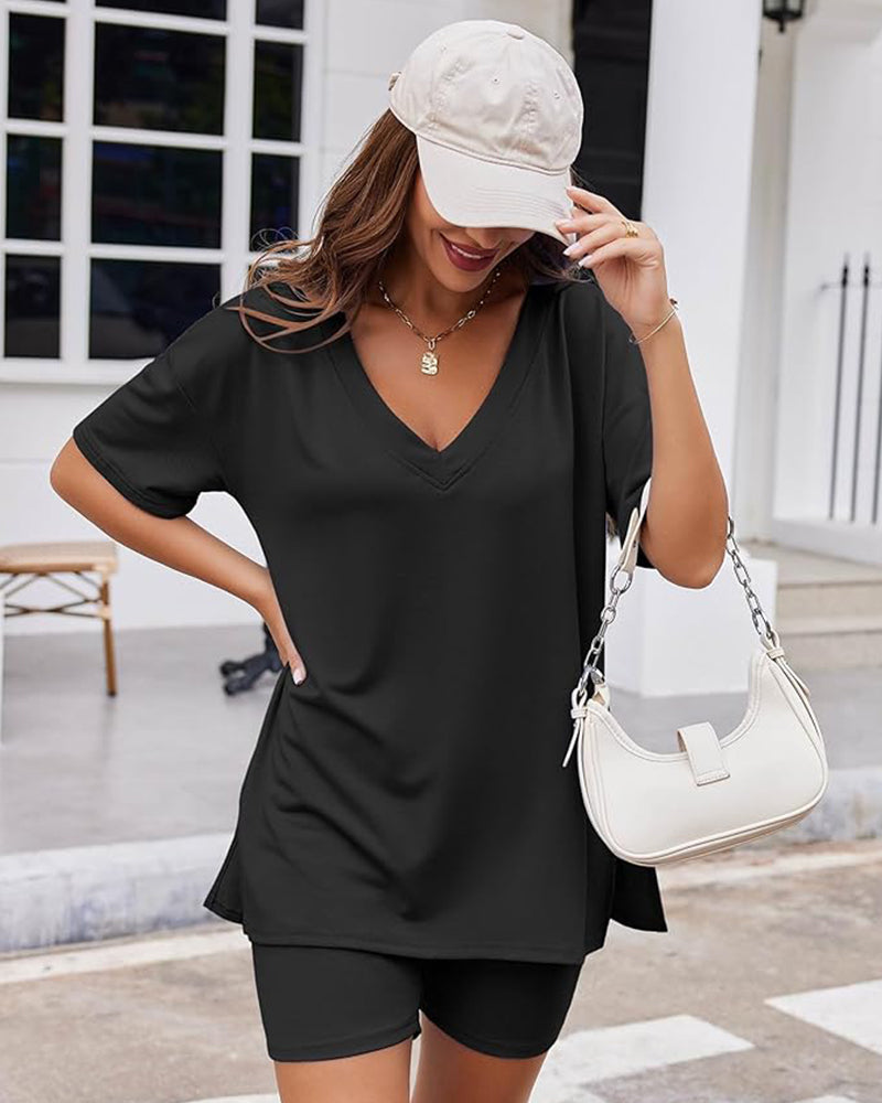 Casual Vibe Comfy Oversized 2-Piece Lounge Set - Black