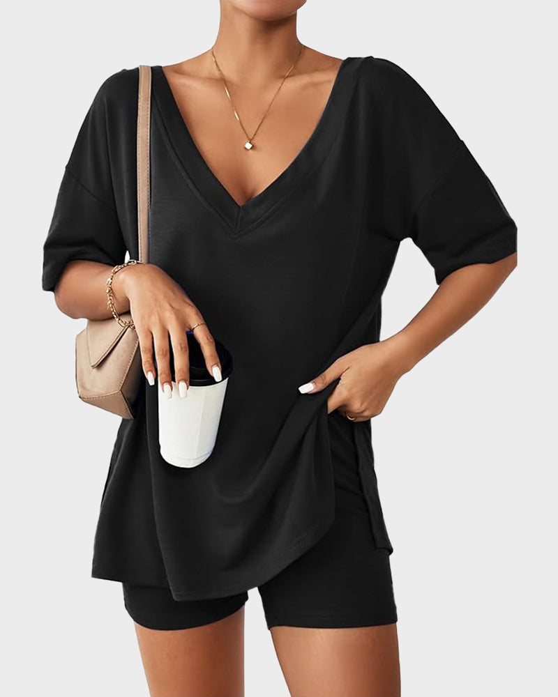 Casual Vibe Comfy Oversized 2-Piece Lounge Set - Black