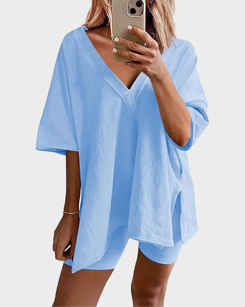 Casual Vibe Comfy Oversized 2-Piece Lounge Set - Blue