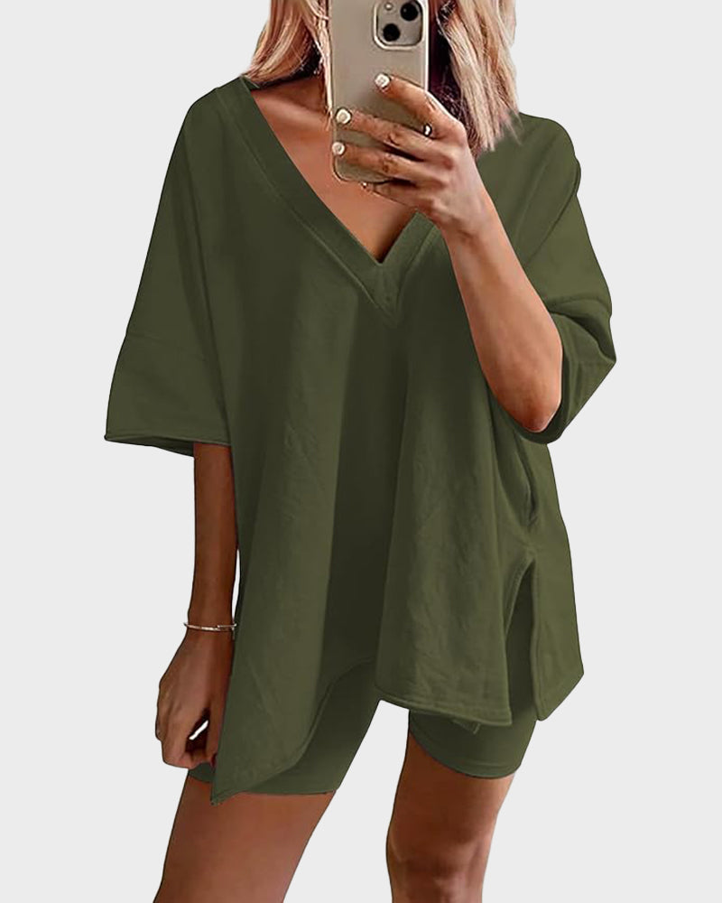 Casual Vibe Comfy Oversized 2-Piece Lounge Set - Green