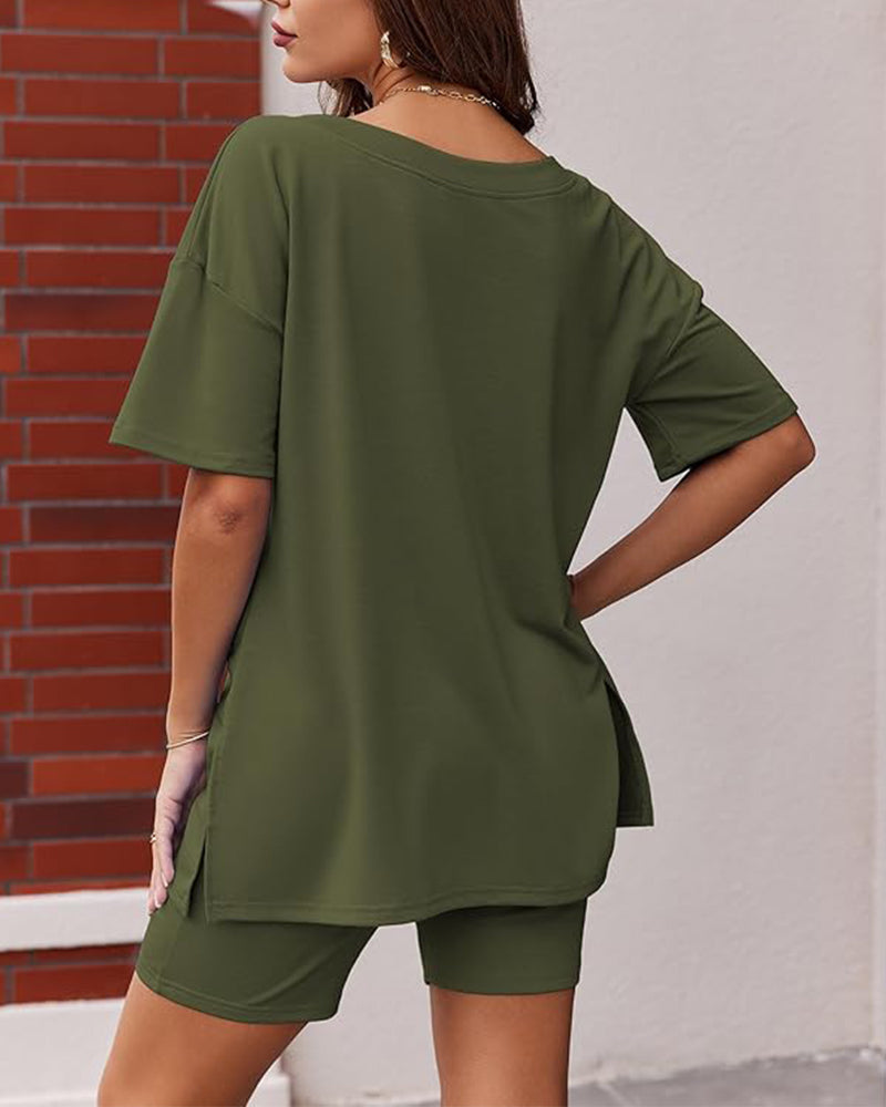 Casual Vibe Comfy Oversized 2-Piece Lounge Set - Green