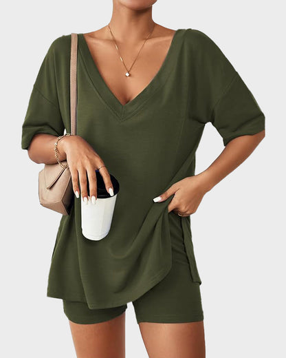 Casual Vibe Comfy Oversized 2-Piece Lounge Set - Green