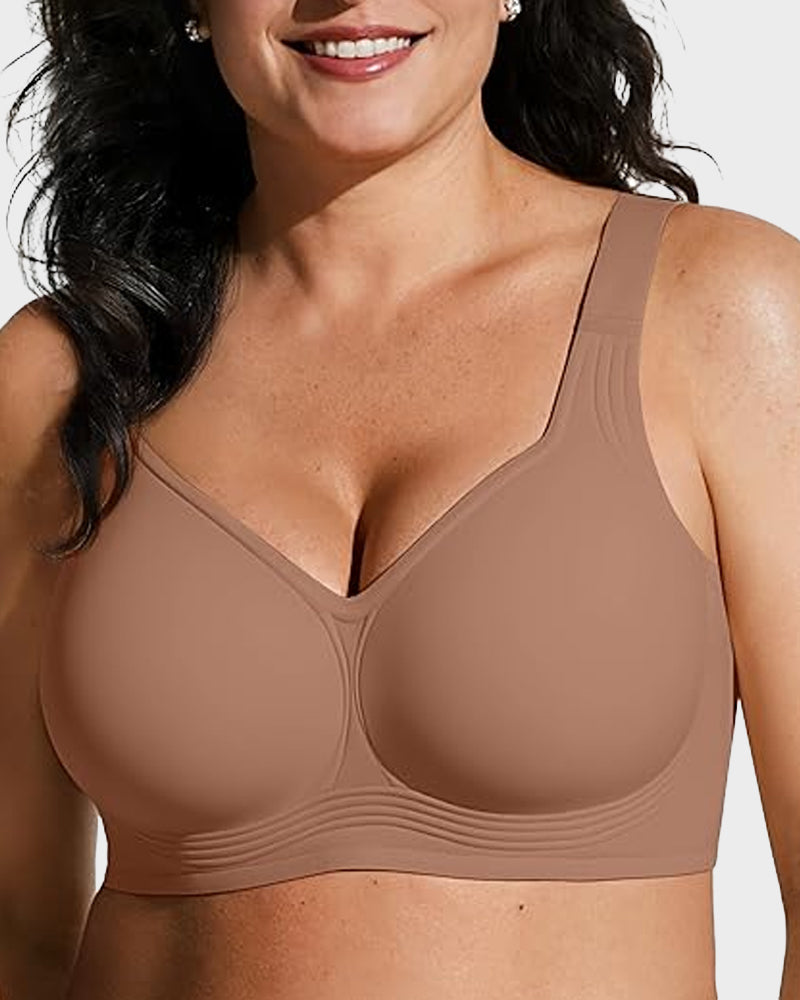 Comfortable Wireless Full Coverage Jelly Smoothing Bra - Coffee