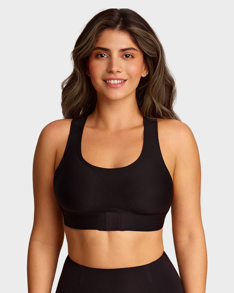 Front Closure Cross-Back Wireless Posture Bra - Black