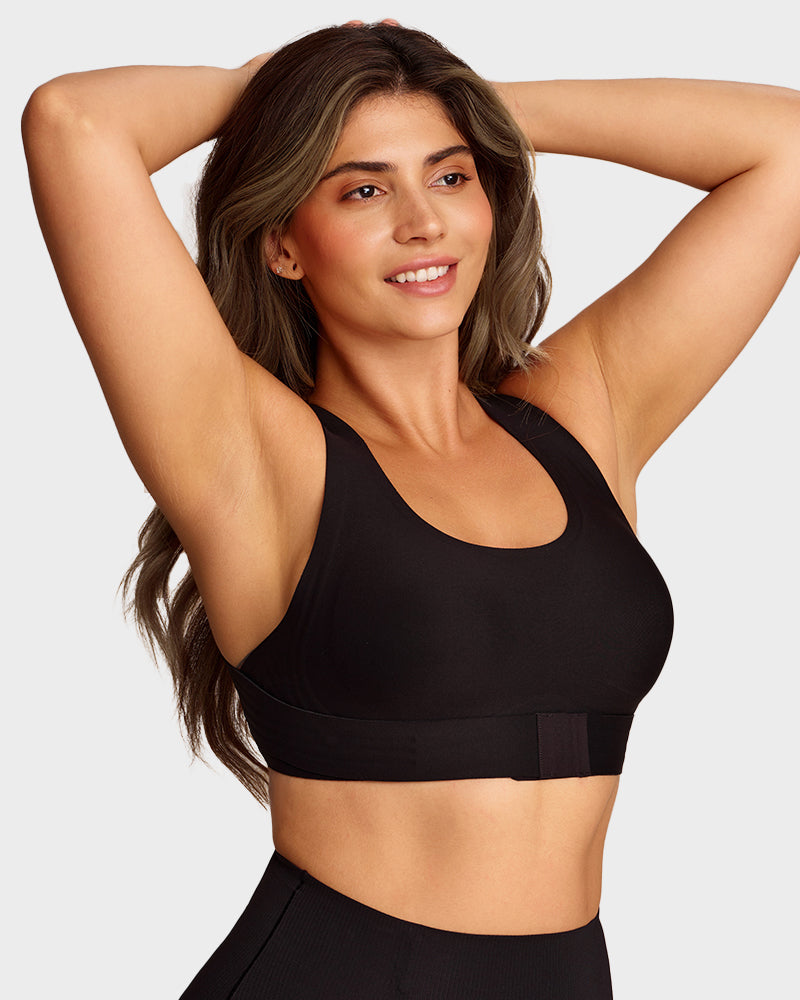 Front Closure Cross-Back Wireless Posture Bra - Black
