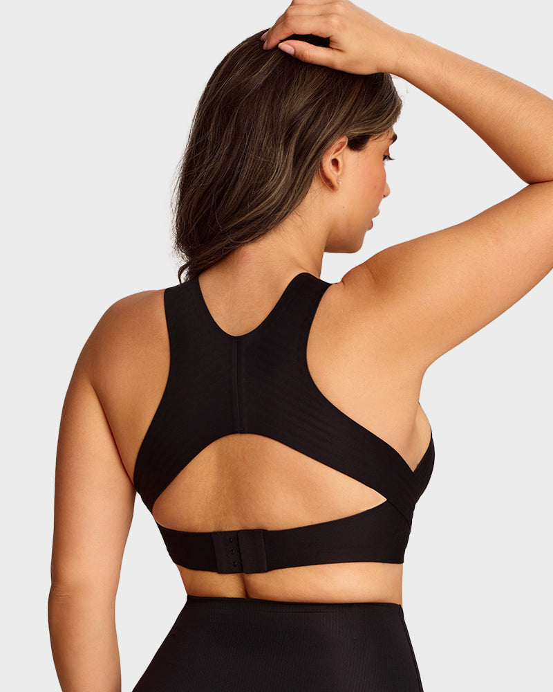 Front Closure Cross-Back Wireless Posture Bra - Black