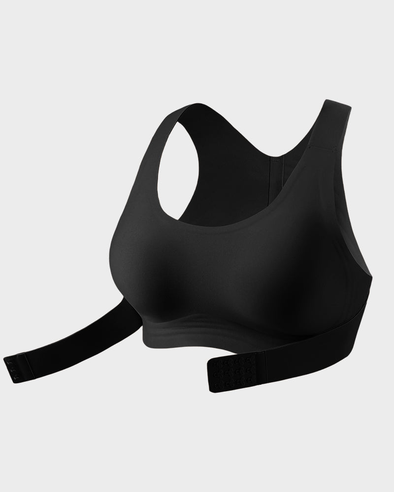 Front Closure Cross-Back Wireless Posture Bra - Black