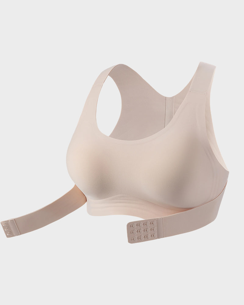Front Closure Cross-Back Wireless Posture Bra - Nude