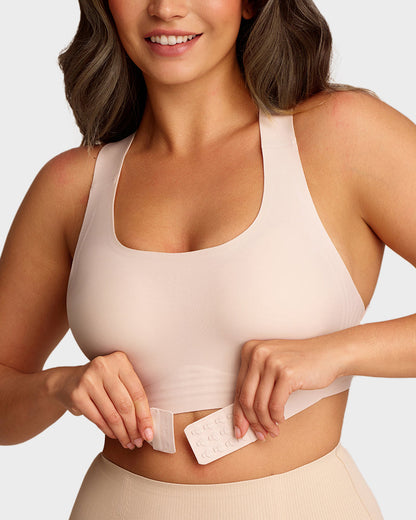 Front Closure Cross-Back Wireless Posture Bra - Nude