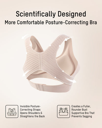 Front Closure Cross-Back Wireless Posture Bra - Nude