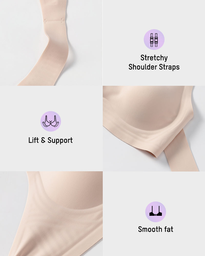 Front Closure Cross-Back Wireless Posture Bra - Nude