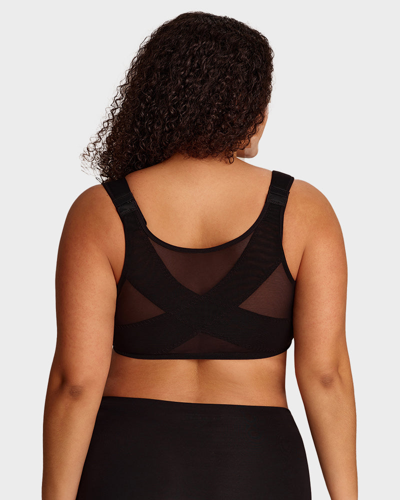 Front Closure Underwire Unlined Back Support Plunge Bra - Black