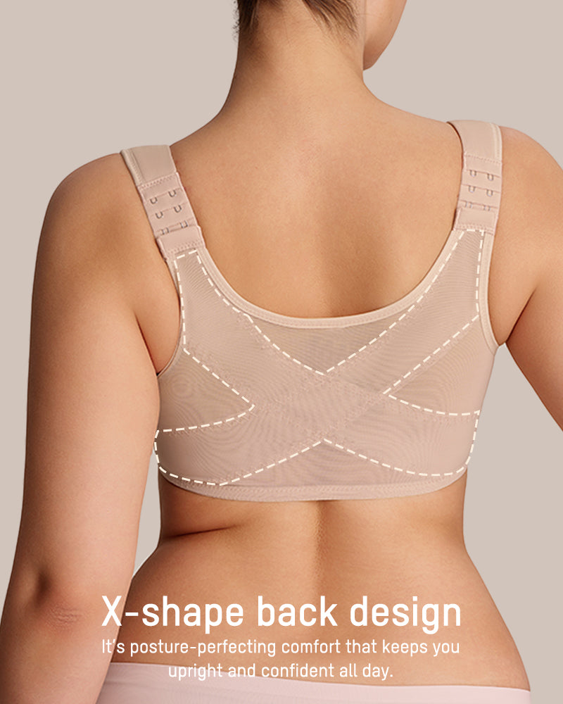 Front Closure Underwire Unlined Back Support Plunge Bra - Nude