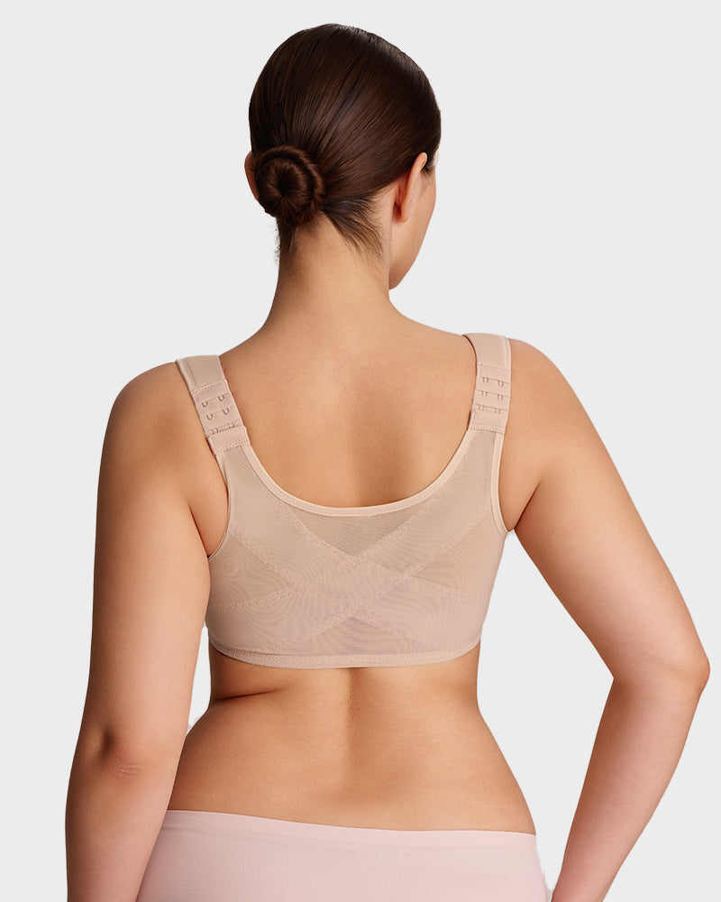 Front Closure Underwire Unlined Back Support Plunge Bra - Nude