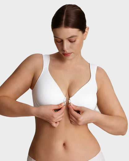 Front Closure Underwire Unlined Back Support Plunge Bra - White
