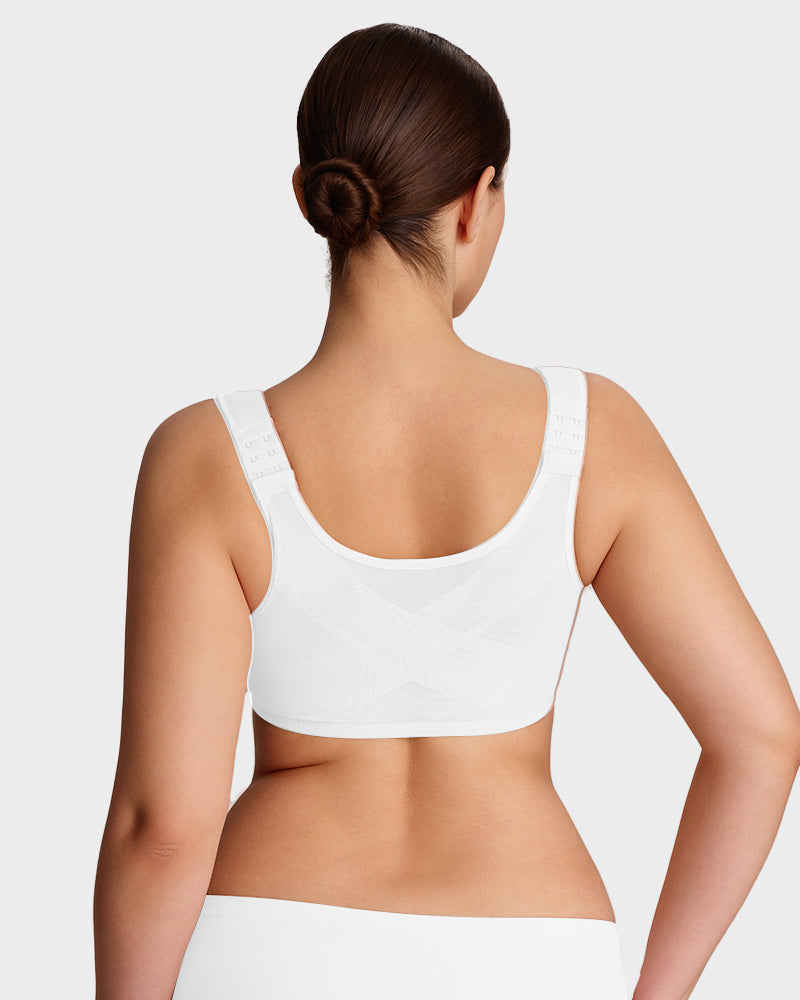 Front Closure Underwire Unlined Back Support Plunge Bra - White