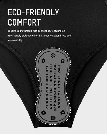 Full Coverage Retro Color Block Swimwear - Black