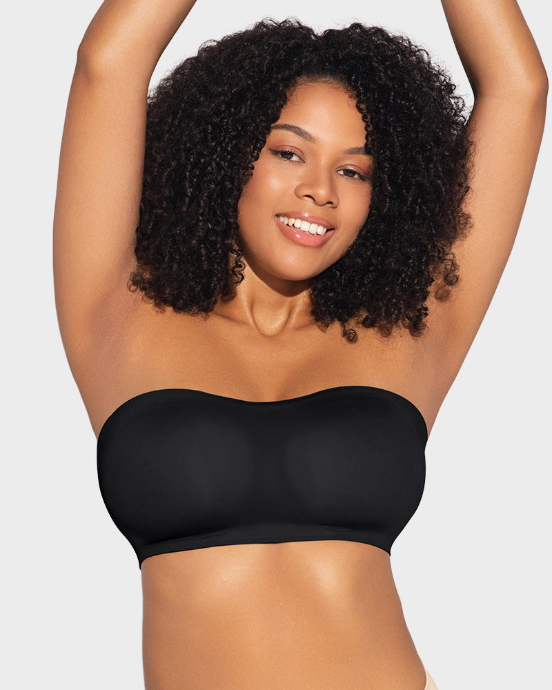 Non-Slip Crossover Side Hook Bandeau Bra - Black