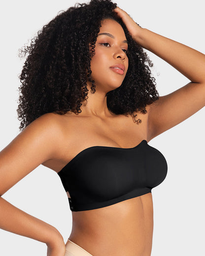 Non-Slip Crossover Side Hook Bandeau Bra - Black