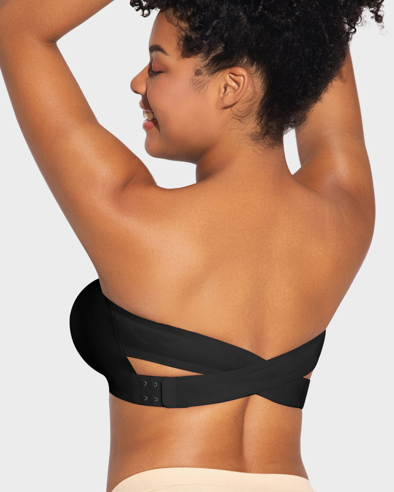 Non-Slip Crossover Side Hook Bandeau Bra - Black