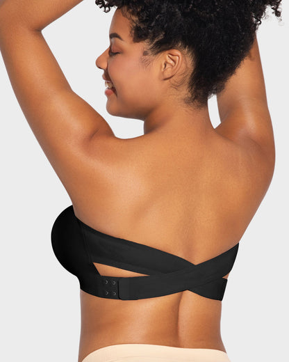 Non-Slip Crossover Side Hook Bandeau Bra - Black