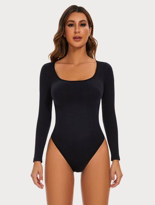 Long Sleeve Thong Bodysuit in black bodysuit