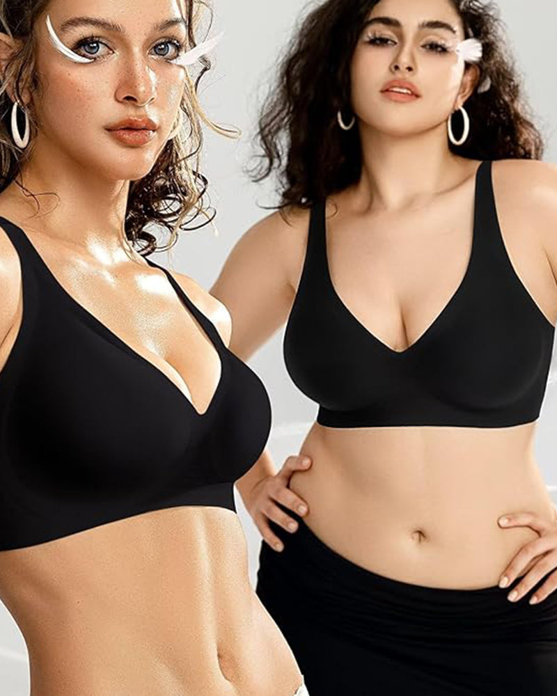 Seamless Deep V Push-Up Wireless Bra - Black