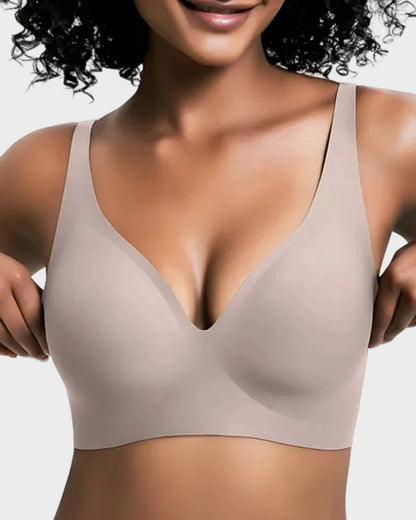 Seamless Deep V Push-Up Wireless Bra - Grey
