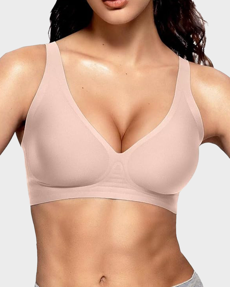 Seamless Deep V Push-Up Wireless Bra - Nude Pink