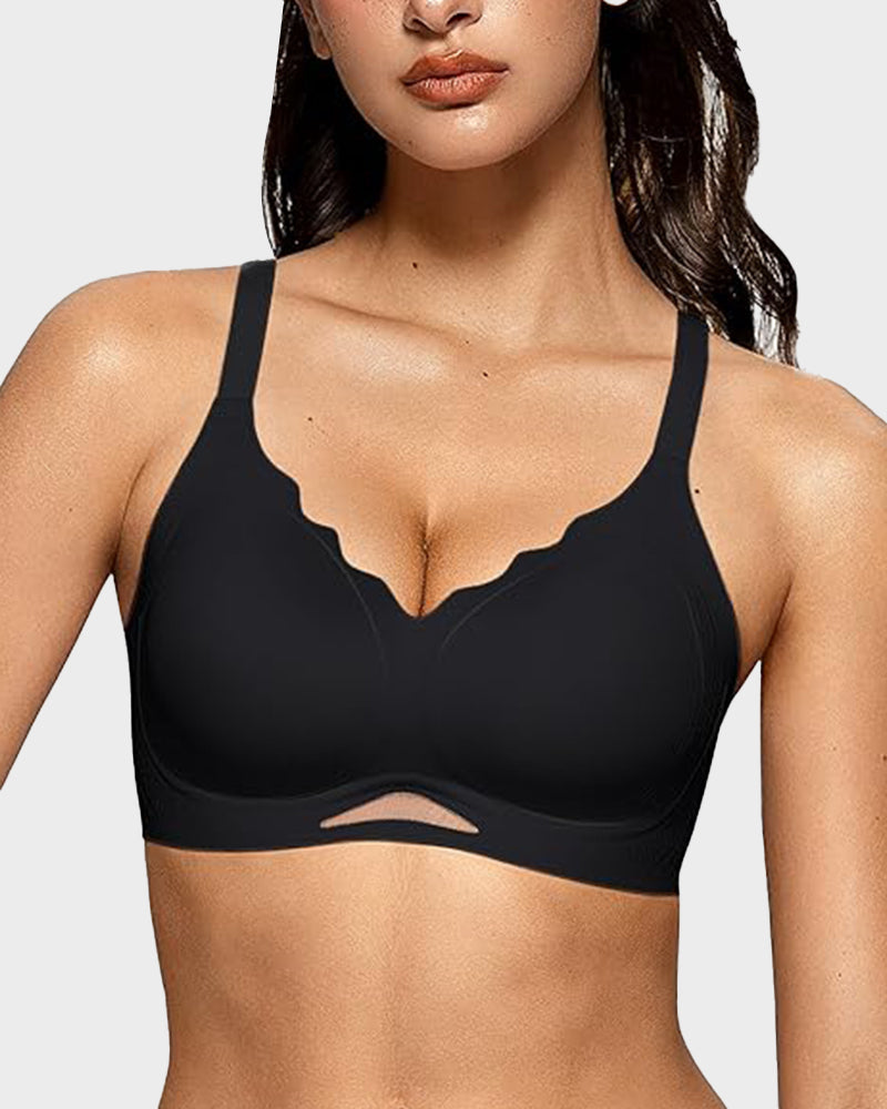 Seamless Soft Comfort Wireless Mesh Bra - Black