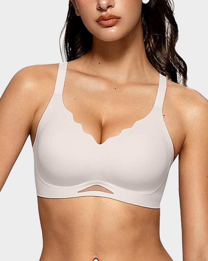 Seamless Soft Comfort Wireless Mesh Bra - White