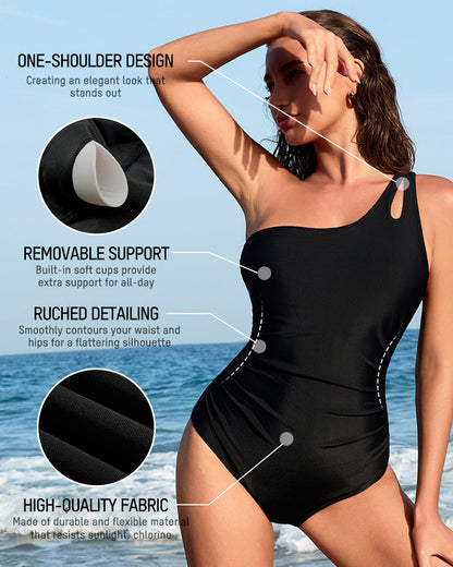 One Shoulder One Piece Swimsuit - Black