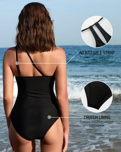 One Shoulder One Piece Swimsuit - Black