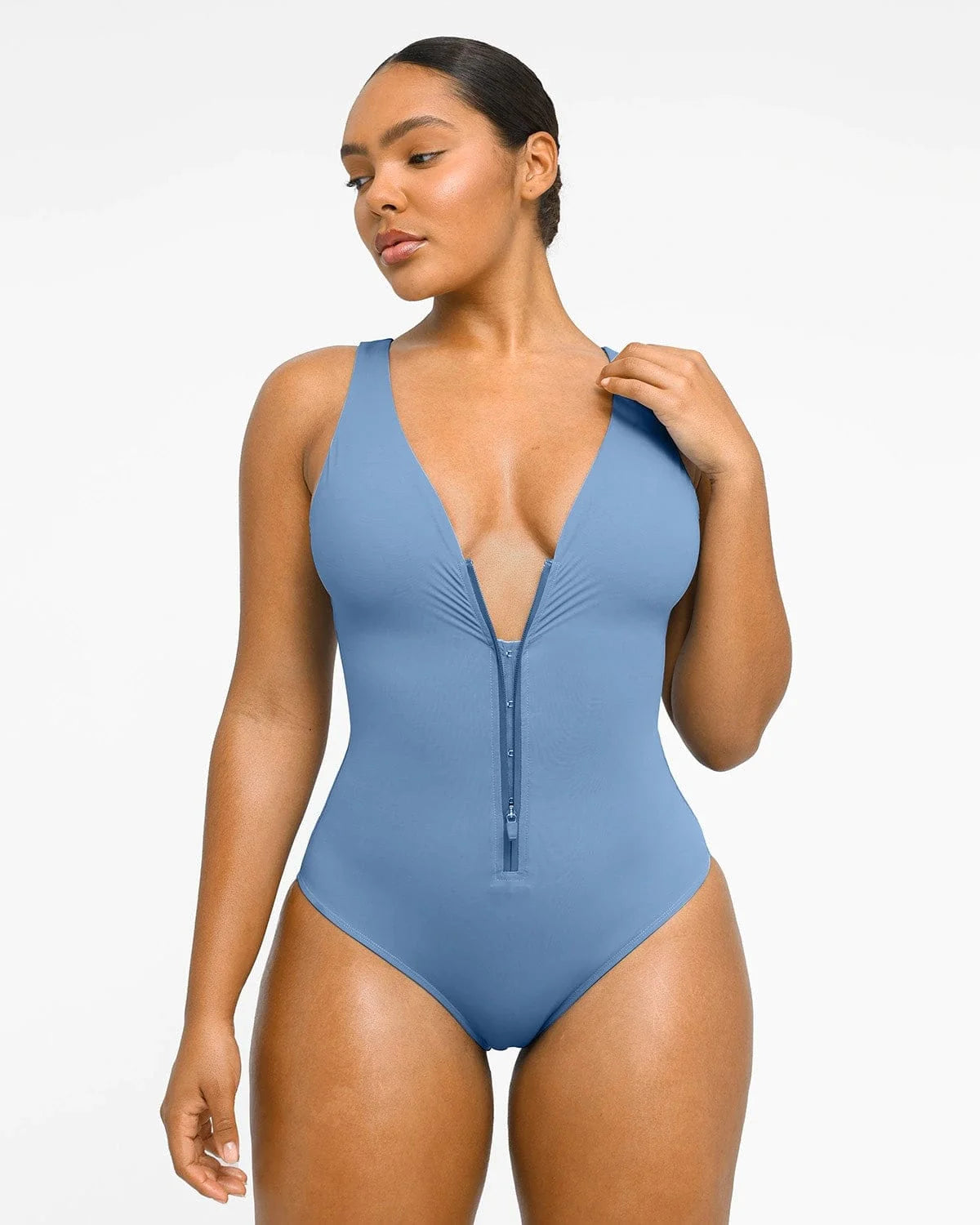 Smart Sculpt Plunge Zip Front Shaping Swimsuit