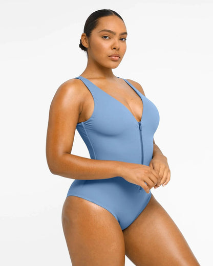 Smart Sculpt Plunge Zip Front Shaping Swimsuit