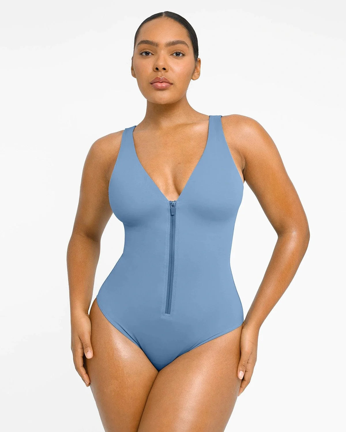 Smart Sculpt Plunge Zip Front Shaping Swimsuit