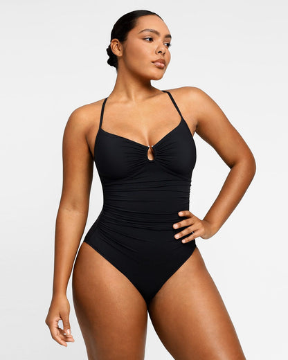 Smart Sculpt U-Ring Cut Out Shaping Swimsuit - Black
