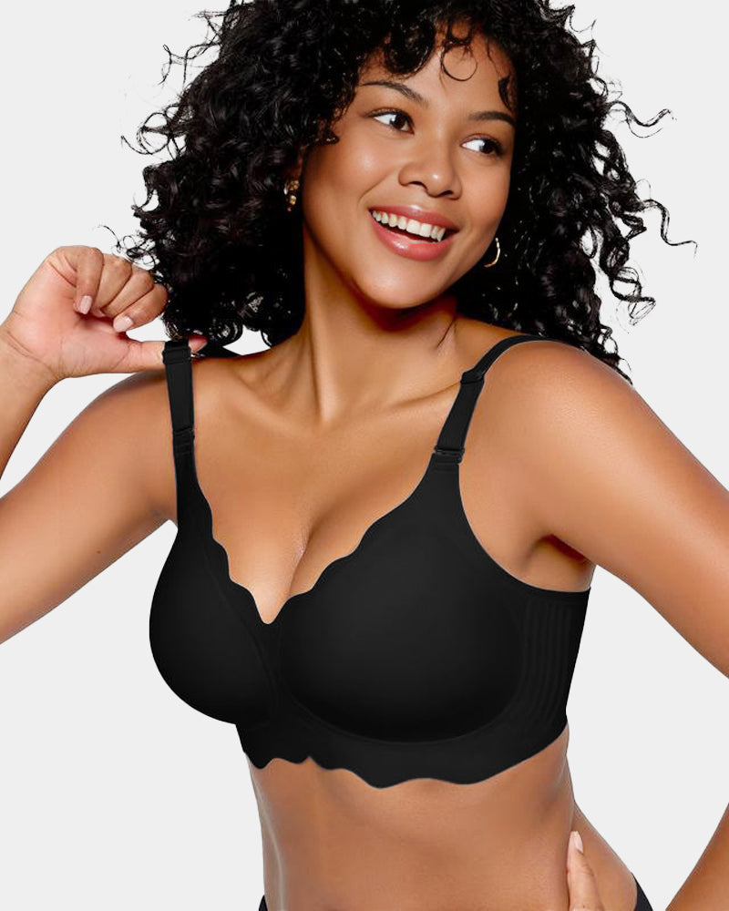 Soft Full Coverage Scalloped Wireless Jelly Bra - Black