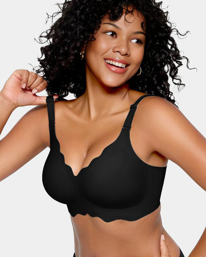 Soft Full Coverage Scalloped Wireless Jelly Bra - Black