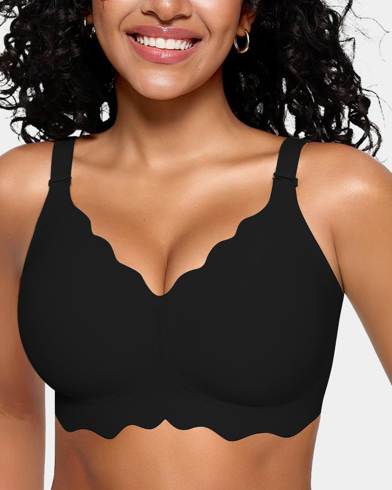 Soft Full Coverage Scalloped Wireless Jelly Bra - Black